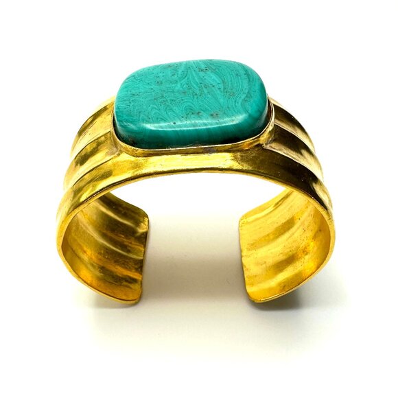 CHANEL! Vintage French Chanel Cuff with Turquoise Resin Swirl Cabochon — NWT - Picture 7 of 13